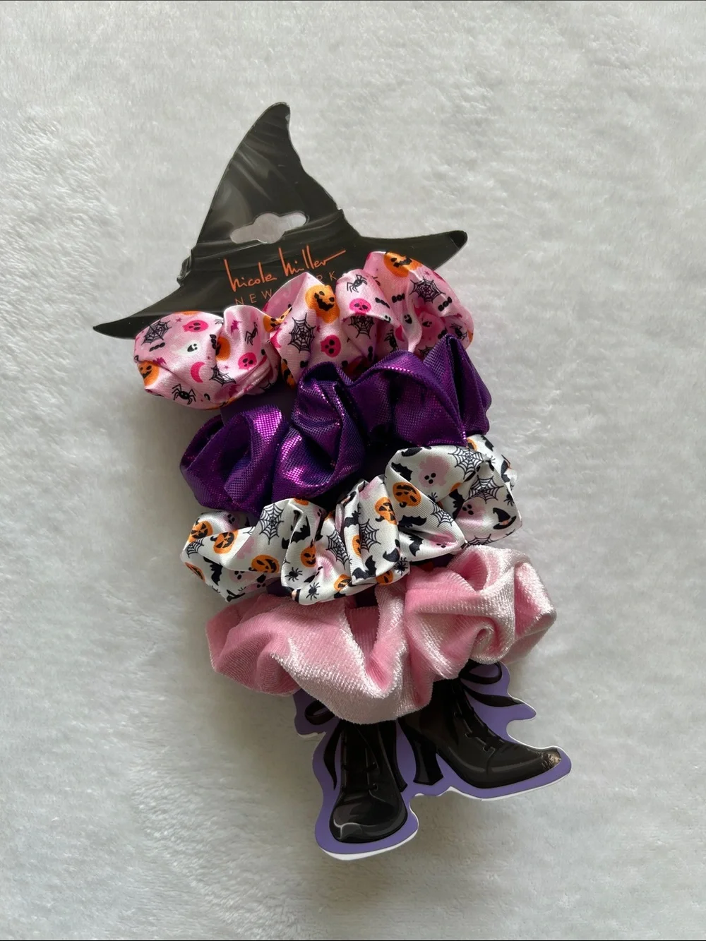 Nicole Miller Halloween Scrunchie Set in Pink, Purple & White